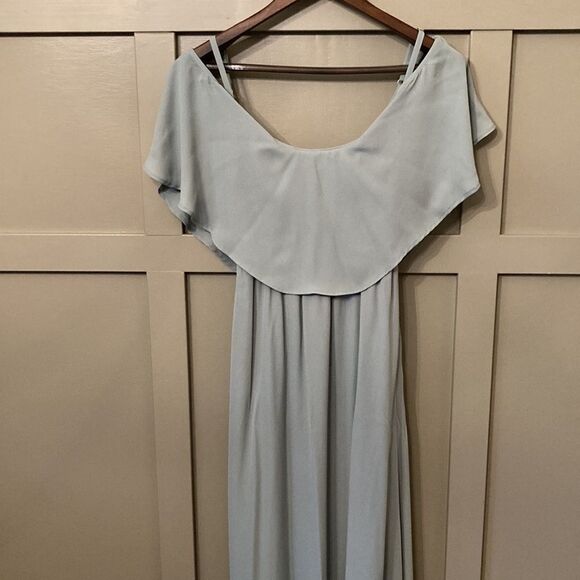 𝅺SHOW Me Your Mumu Caitlin Ruffle Maxi Dress in Silver Sage Crisp Size Small - Picture 7 of 12